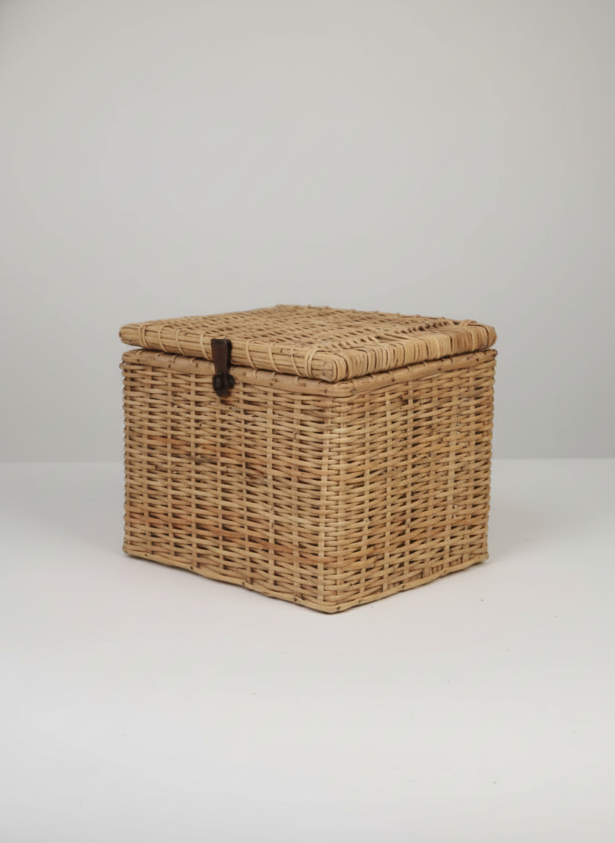 Storage Basket with Lid (Cane)