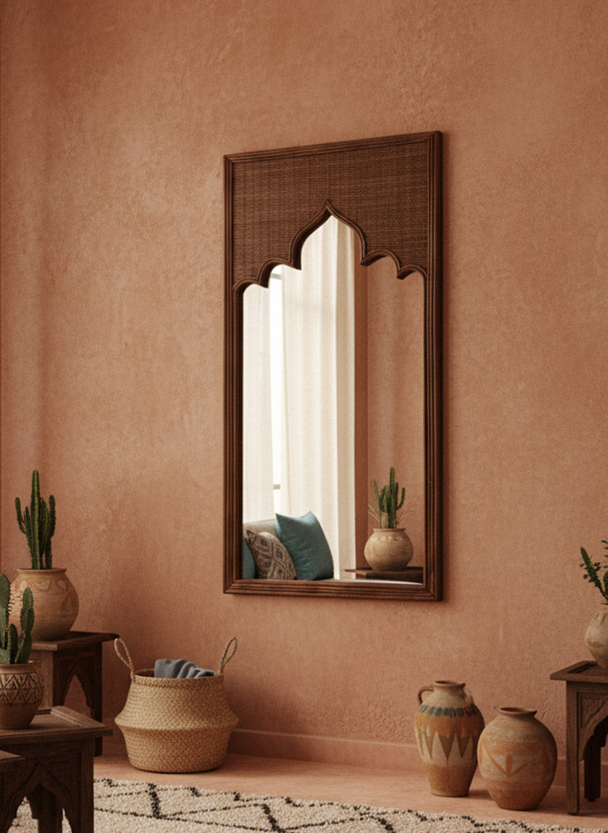 Moroccan Arch Cane Mirror with Stand