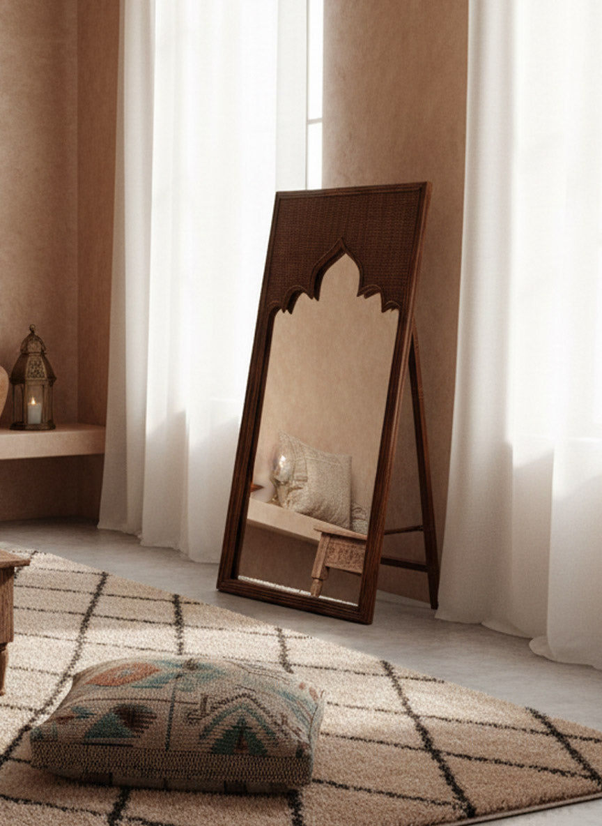 Moroccan Arch Cane Mirror with Stand