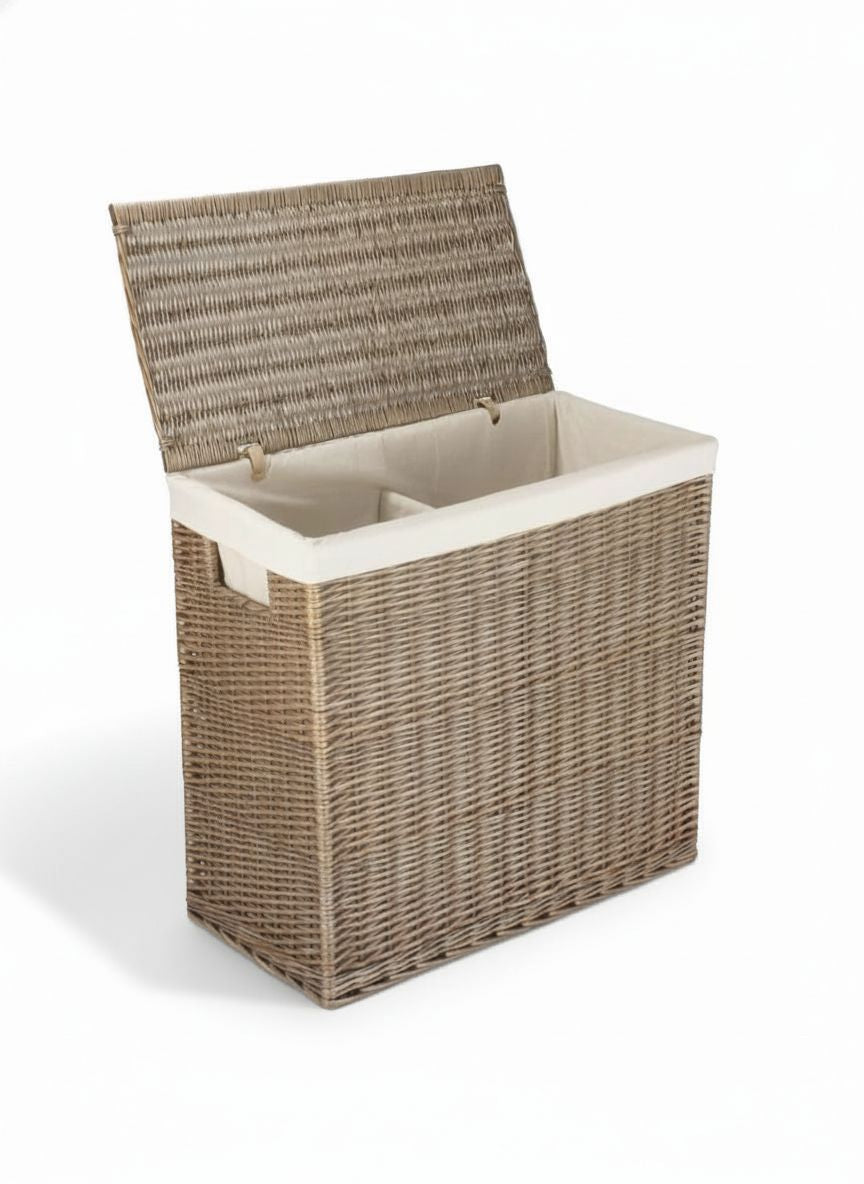 Cane Laundry Basket with Lid (Double Compartment)